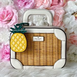 Kate Spade Tropical Wicker Straw Trunk Bag with Pineapple Bag Charm
